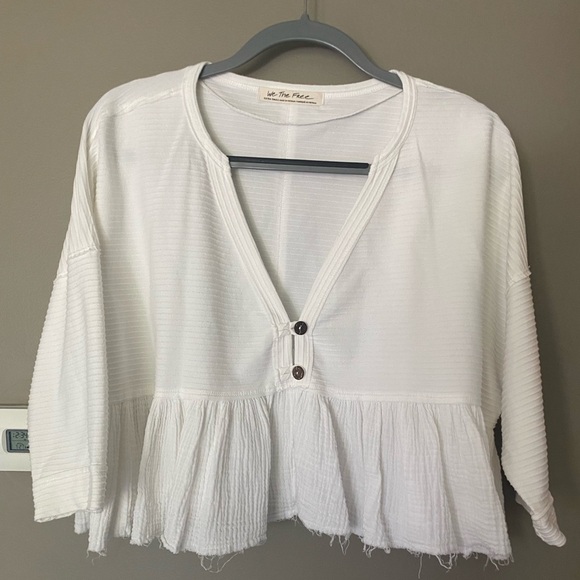 FREE PEOPLE x WE THE FREE Dallas Henley Boho Oversized White Top Size Small - Picture 5 of 8